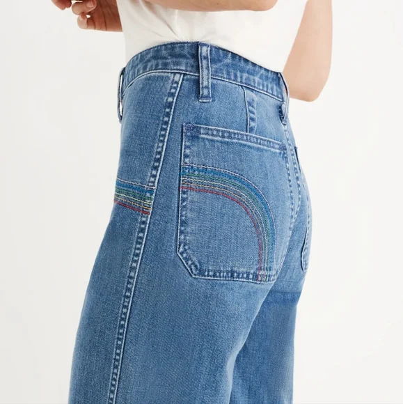 Madewell Emmett Rainbow Stitched Edition Medium Wash Wide Leg Crop Jean - Picture 3 of 16